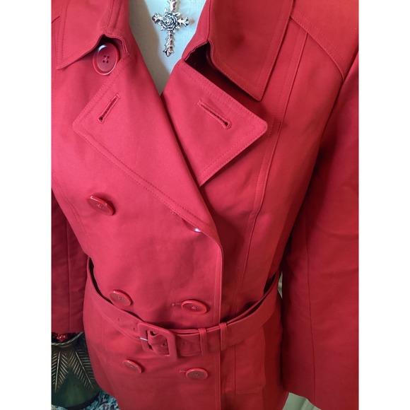 HAROLDS Red Double Breasted Belted Trench Coat Women Size M - Picture 2 of 5